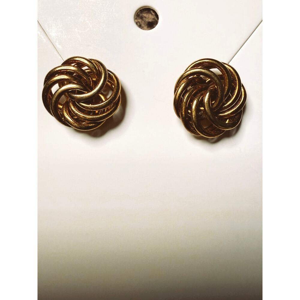 Vintage 1980s Gold Tone Love Knot Stud Earrings Pierced